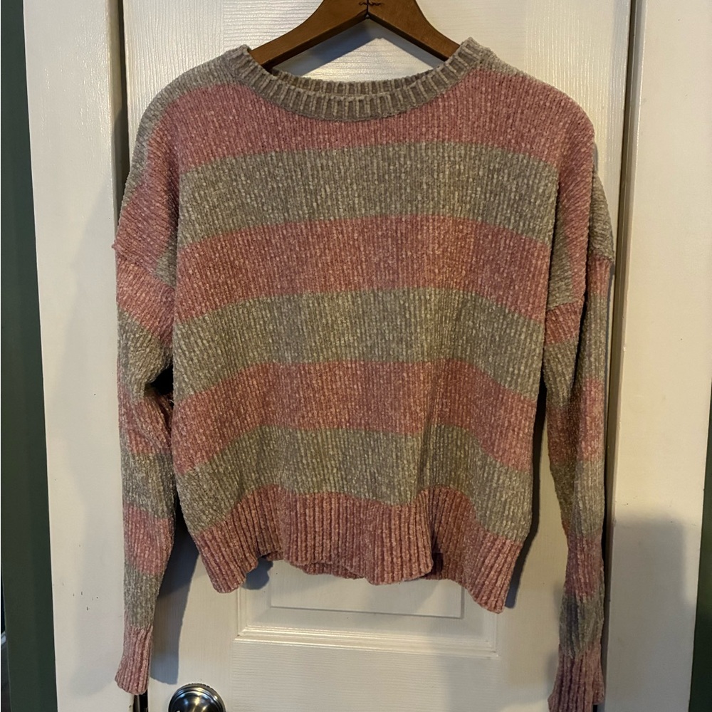 Romeo & Juliet Couture Pink and Gray Striped Sweater